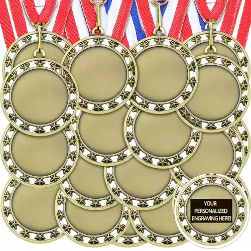 Junkin 24 Pcs Blank Award Medals with Neck Ribbons Make Your Own Medals Kit 1st Place Medals Cheer Medals Participation Trophy Metal Trophy Award Prize Gift for Adults(Gold,Stylish)