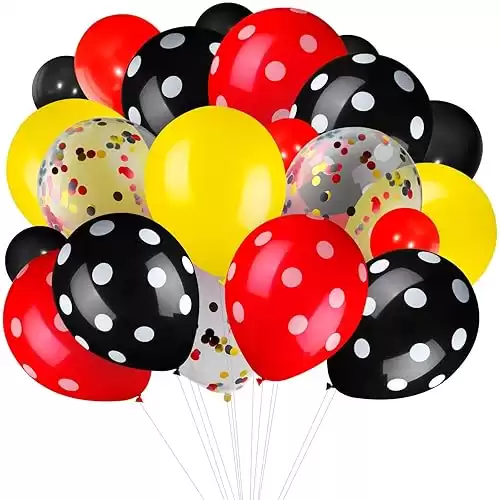 75 Pieces Mouse Color Balloons Confetti Balloons Polka Dot Balloons Latex Party Balloons Balloon Garland for Halloween Baby Shower Wedding Mouse Birthday Party Decorations Supplies (Red-Black-Yellow)