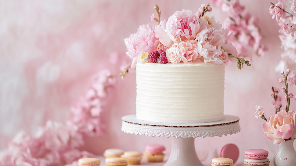 buttercream cake with flowers ontop