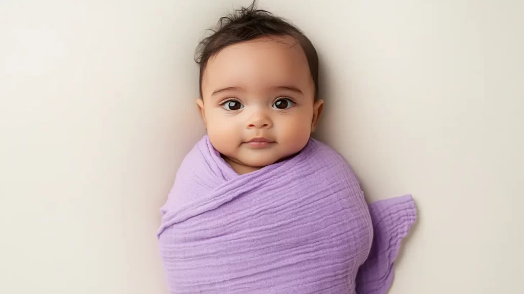 baby girl in a purple wrap