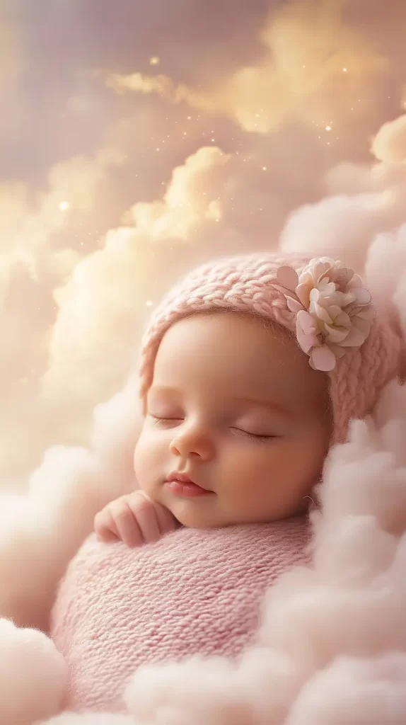 whimsical portrait of a baby in the clouds