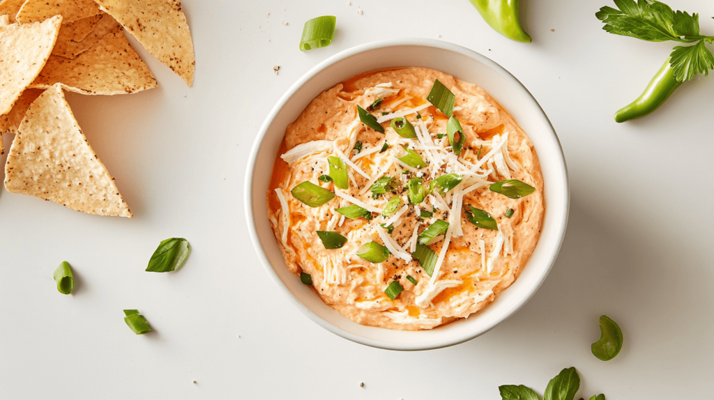 over head shot of a bowl of buffalo dip