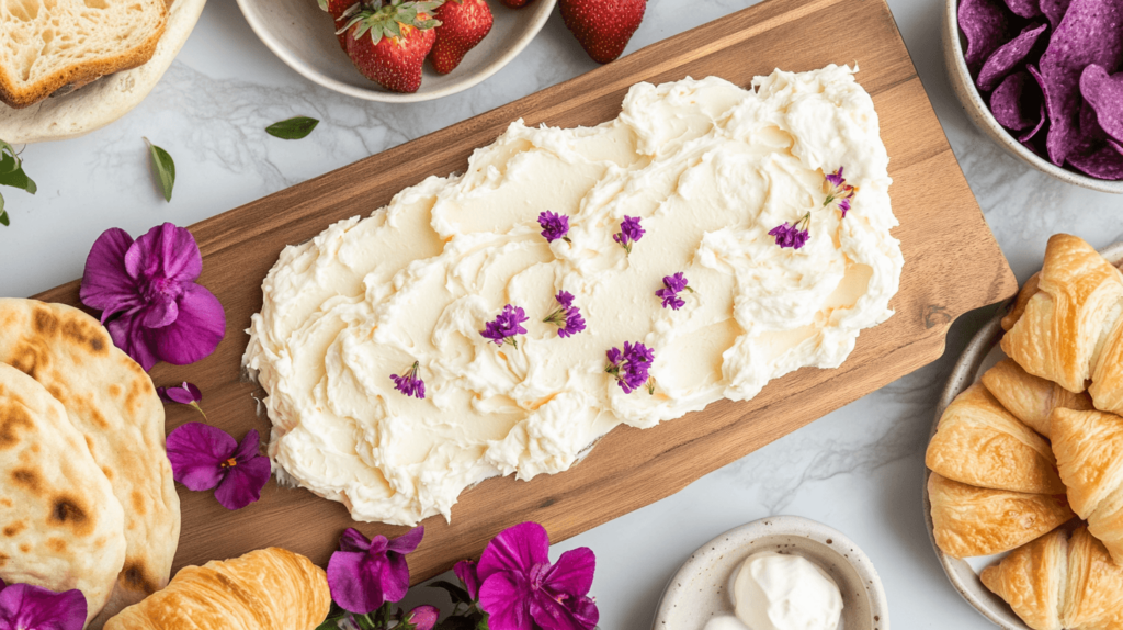 butter on a board with small flowers scattered on the top