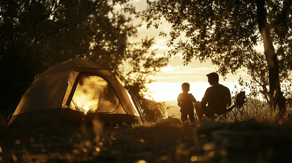 Silhouette of a family camping