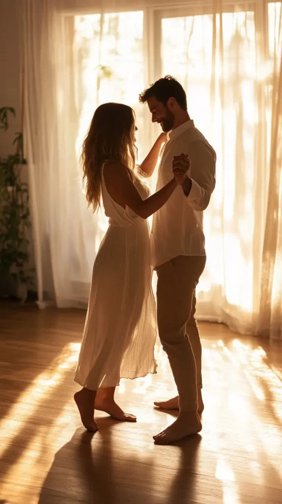 couple barefoot dancing in their house captions for couple pictures