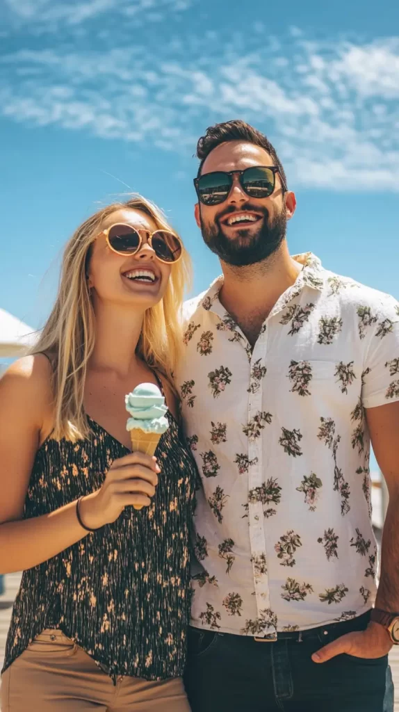 couple sharing an ice cream cone; captions for couple pictures