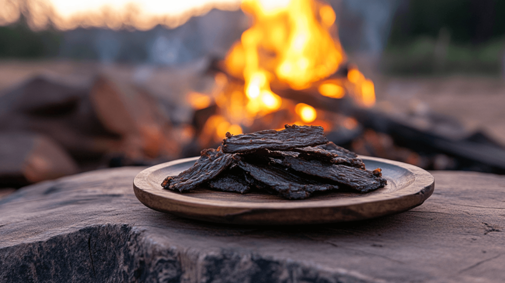 dehydrated recipes, beef jerky near a fire