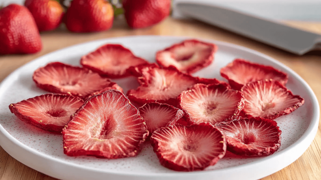 dehydrated sliced strawberries on a plate