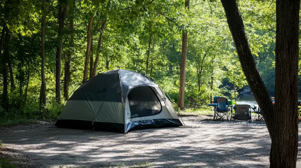 family tent on the gravel