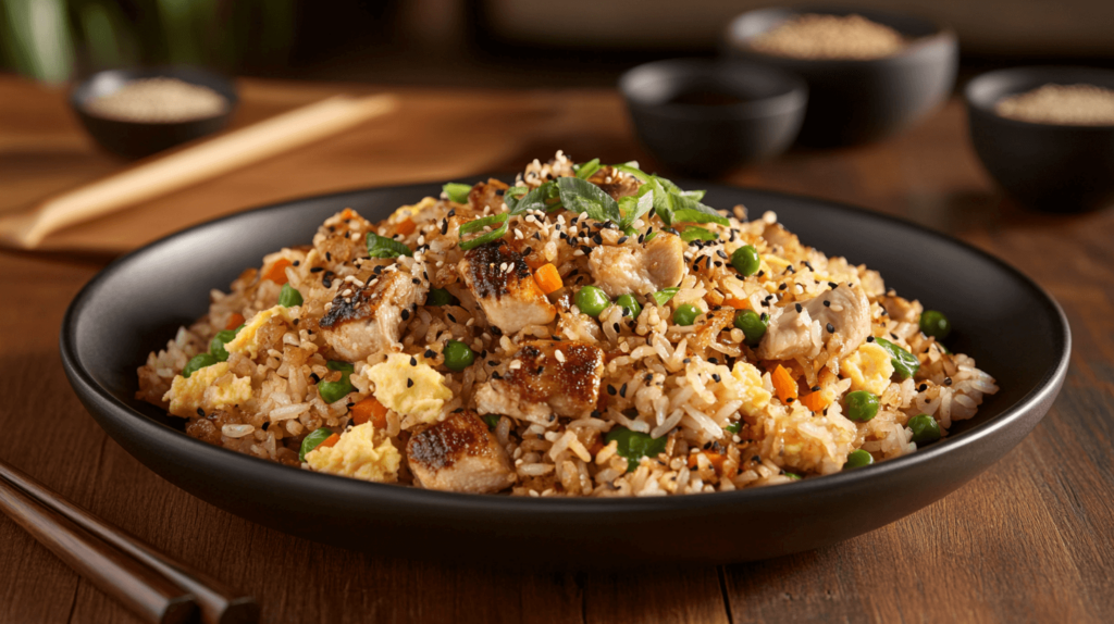 bowl of fried rice chicken