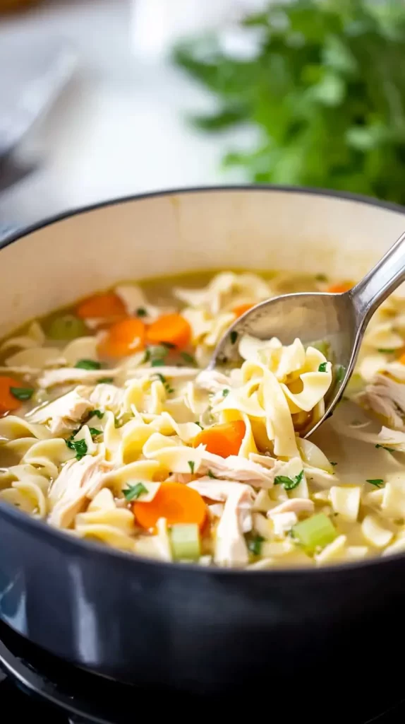 long shot of a stock pot of soup