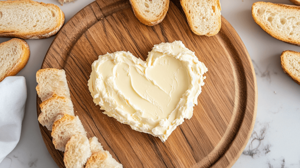 bread pieces surrounding a heart-shaped butter spread