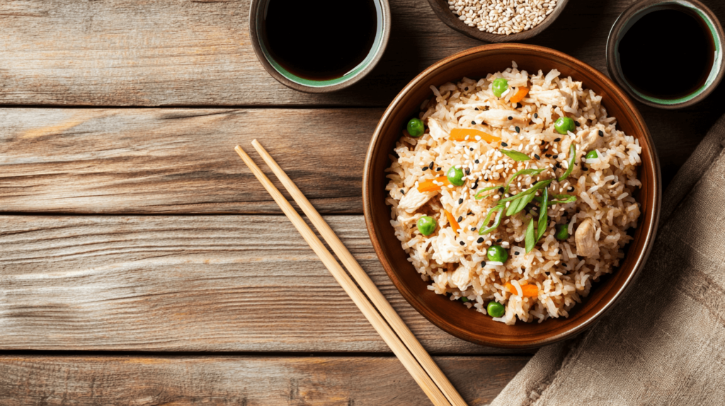 overhead photo of a bowl of rice