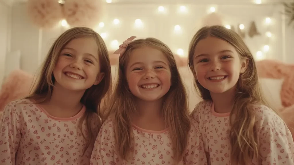 3 girls in matching pjs