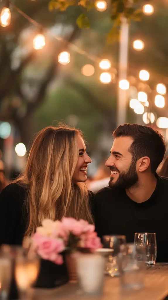 a man and woman smiling at each other