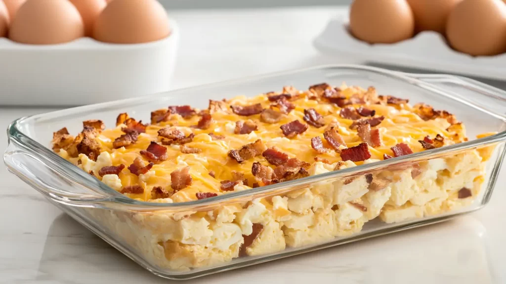 whole view of a bacon breakfast casserole