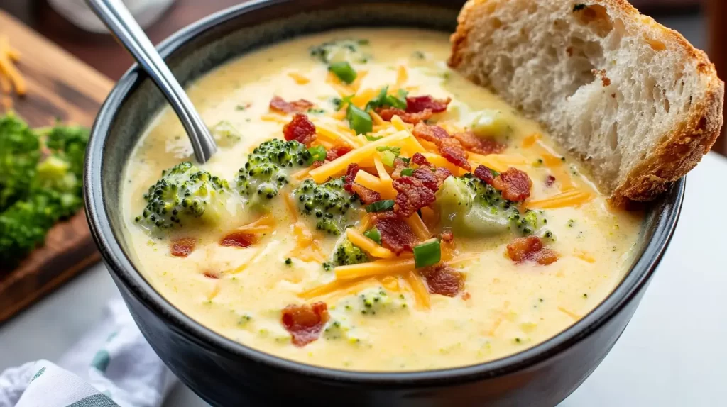 broccoli potato cheese soup with bacon