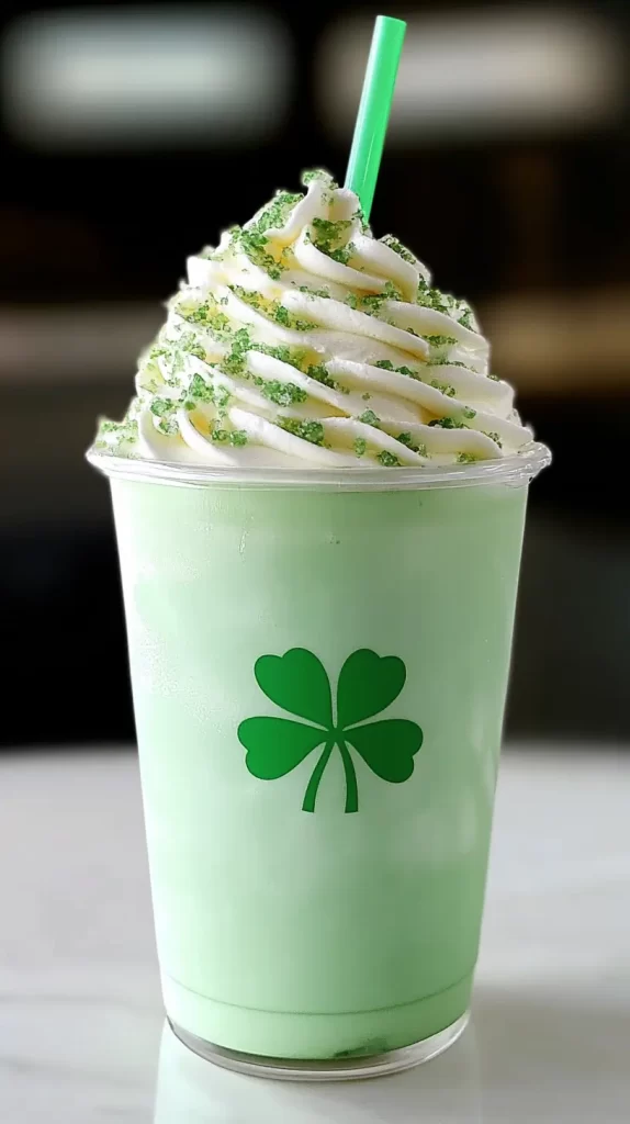 shamrock shake with a shamrock on the glass