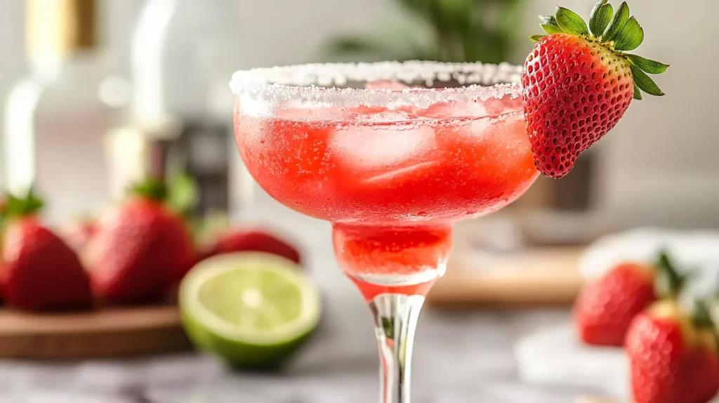 rimmed salt sugar glass with red drink inside