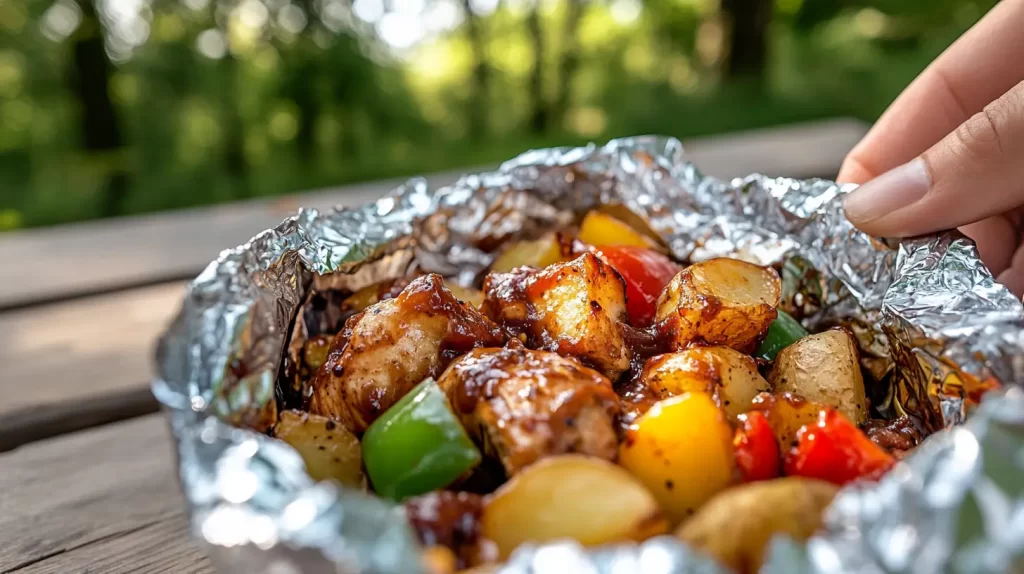 camping bbq chicken in a foil packet