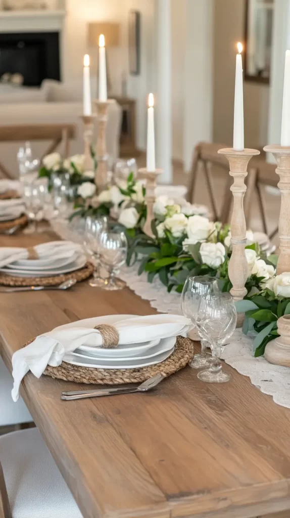 long table decor flowers and candles