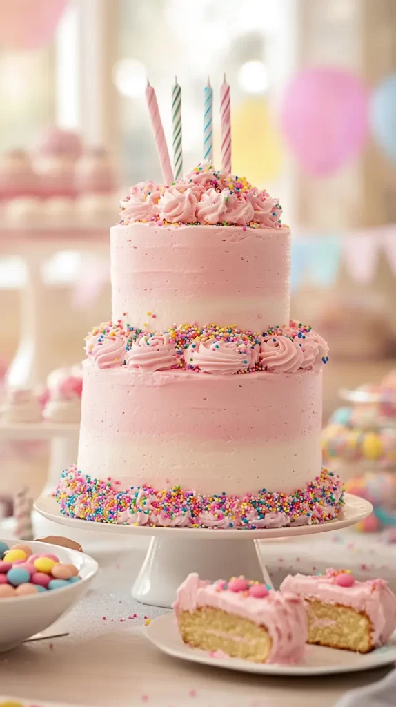 layered and tiered pink cake