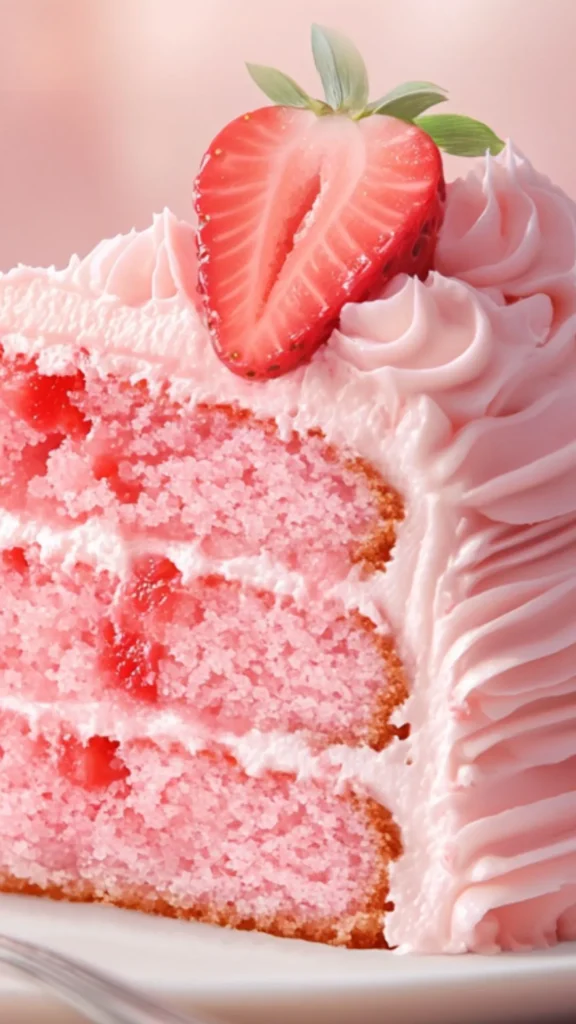 iced strawberry cake slice