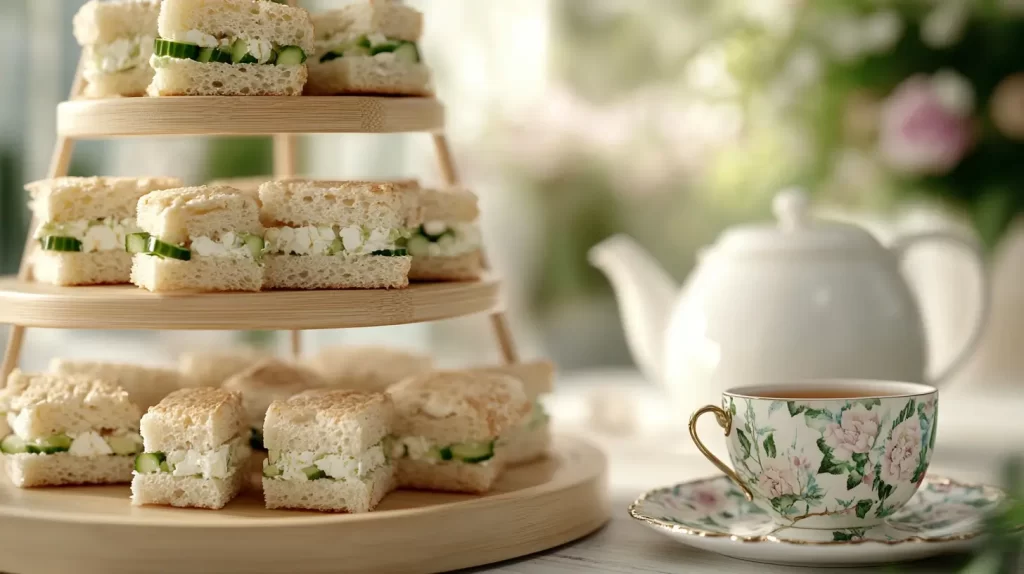 Tea party sandwiches on a tiered-tray