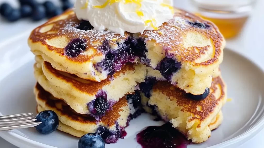 lemon zest on blueberry pancakes