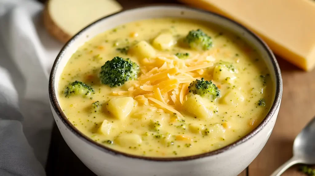 broccoli potato cheese soup bowl