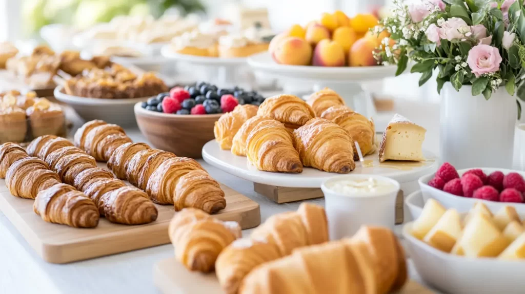 long spread of breakfast food