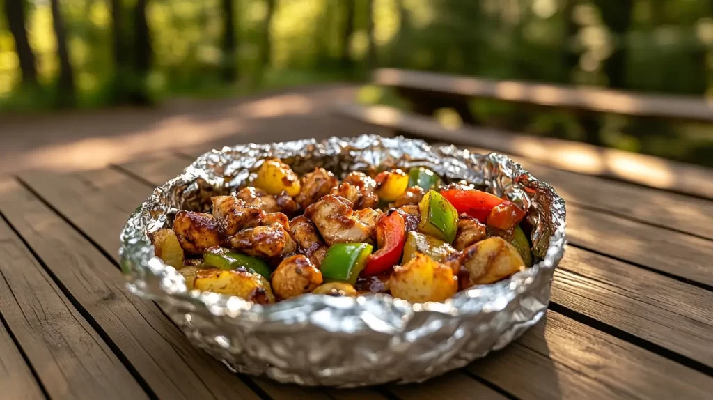 BBQ chicken foil packet camping meals