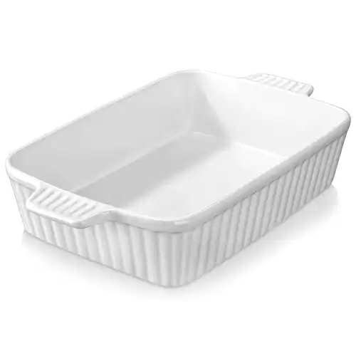 4.4 QT Baking Dish, 9x13 Large Casserole Dish for Oven, Ceramic Baking Pan, Rectangular Lasagna Pan Deep with Handles for Baking, Durable Microwave Oven Safe, White