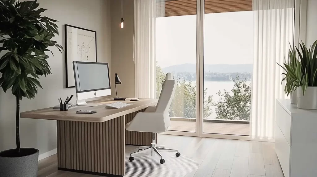 home office with 2 large windows