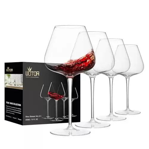 WOTOR Red Wine Glasses Set of 4, 25 Oz Large Burgundy Wine Glasses with Long Stem, Hand Blown Crystal Wine Glasses - Light, Ultra-thin, Gift Packaging for Wedding, Anniversary (Clear)