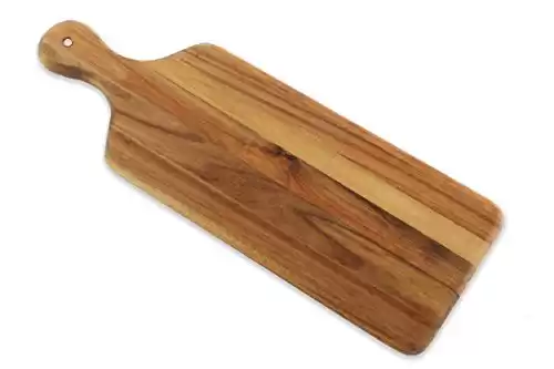 Villa Acacia Wooden Bread Board - 17 x 6 Inch Wood Board Serving Board with Handle and Hanging Hole for Cutting Bread or Decorative Kitchen Tray