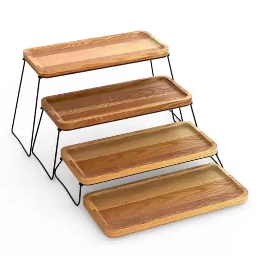 SAVEECO 4 Tier Cupcake Stand - Tiered Tray Stand for Party, Acacia Wooden Dessert Table Display Set, Decorative Tower Tray Table, Decor Cheese Charcuterie Boards Farmhouse Rustic Wood Serving Platters