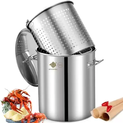 ARC 64-Quart Stainless Steel Seafood Boil Pot with Basket and Two Brown Paper, Crawfish, Crab, Lobster, Shrimp Boil Stock Pot with Strainer, Turkey Fryer Pot, 16 Gallon