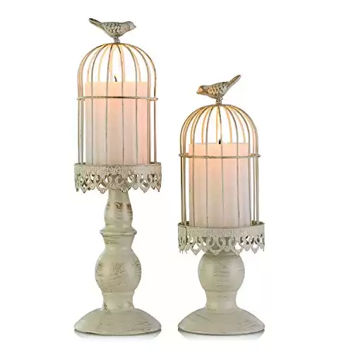 Birdcage Candle Holder Decorative Bird Cages - Distressed Ivory