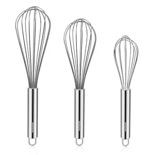 Stainless Steel Whisk Set 8 10 12 Kitchen Whisk Balloon Whisk Kitchen Wisk Wire Whisks for Cooking, Whisking, Blending, Beating, Stirring-3 Pack