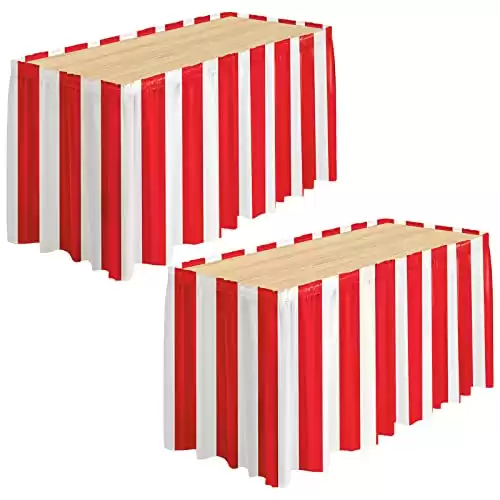 2 Packs Red and White Striped Table Skirt Circus Theme 165 x 30 Inches