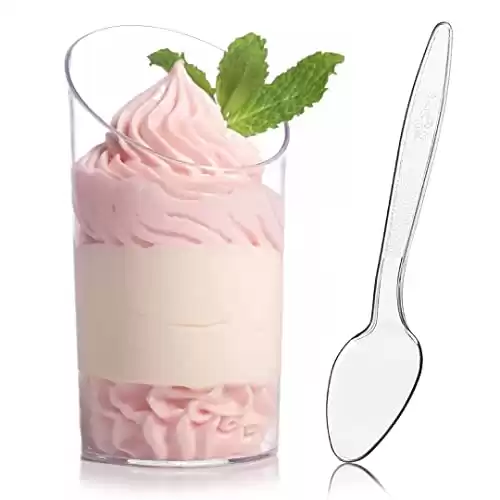 50 Pack Mini Dessert Cups with Spoons, 2.2 oz Plastic Small Dessert Shooter Cups