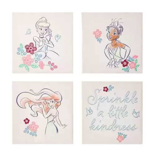 Idea Nuova Disney Princess 4 Pack Square Canvas Wall Art Set, 11''x11'' each