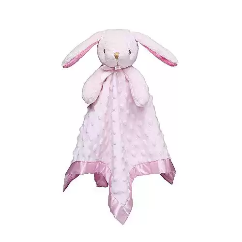 Bunny Security Blanket Baby Girl Gifts Newborn Soft Pink Lovie for Infant and Toddler Snuggle Toy Stuffed Animal, Pink 16 Inch