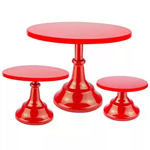 3 Pcs Red Cake Stands Set - Metal Dessert Display Stand