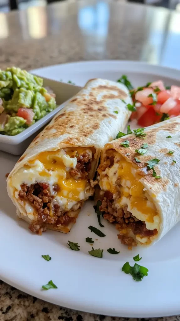 breakfast burrito with meat and cheese