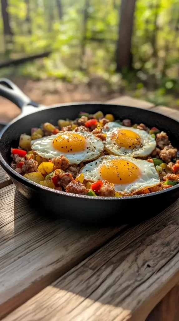 camping hash in a skillet