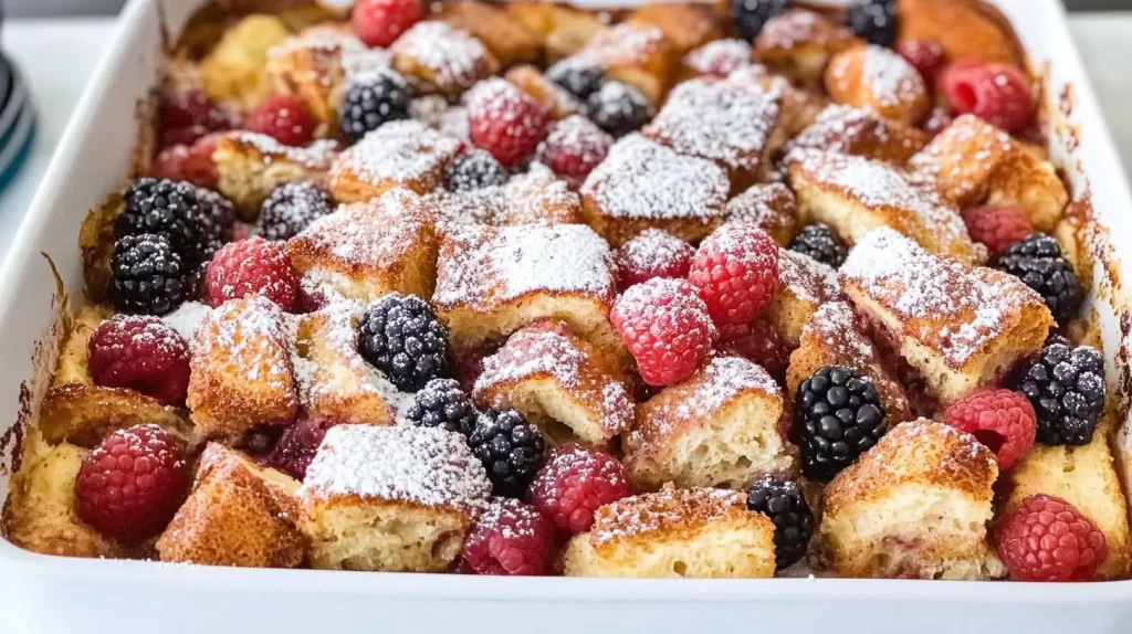 berries on top of french toast casserole