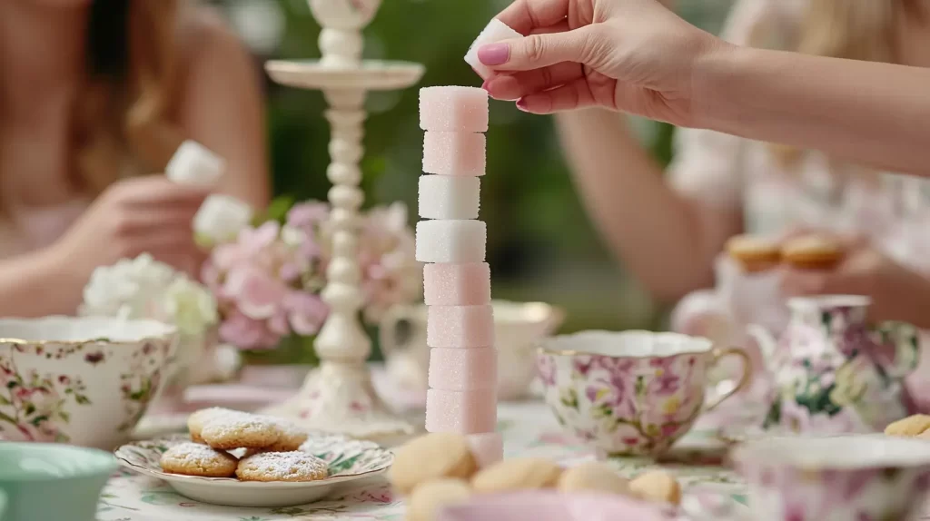 tea party games, sugar cube stacking