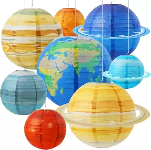 Space Planet Paper Lanterns 12-inch Solar System Hanging Decor 8PCS